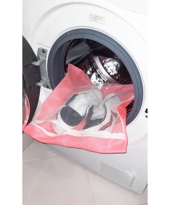 Pembe Fermuarlı - Hassas Çamaşır Terlik  Ayakkabı Yıkama Filesi Büyük Boy