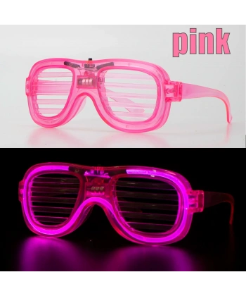 Pembe Led Işıklı Parti Gözlüğü - Neon Glow Şerit Gözlük 3 Modlu