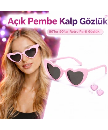 Pembe Retro Kalp Gözlük – 80’ler 90’lar Stil Parti Gözlüğü