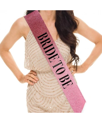 Pembe Üzeri Siyah Büyük Bride To Be Yazılı Simli Işıltılı Kuşak Kemer 10 cm Genişlik