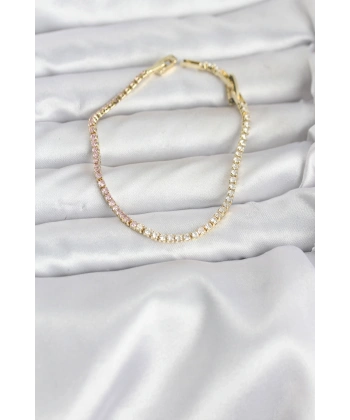 Pembe ve Beyaz Zirkon Taşlı Gold Renk Su Yolu Kadın Bileklik