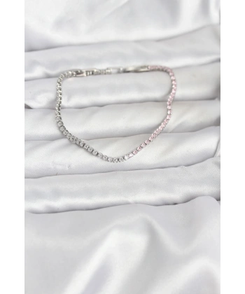 Pembe ve Beyaz Zirkon Taşlı Gümüş Renk Su Yolu Kadın Bileklik