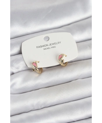 Pembe Yunus Balığı Model Gold Renk Pirinç Çocuk Küpe