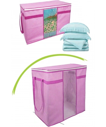 Pencereli Saklama Hurcu - Pembe Beyaz Çizgili