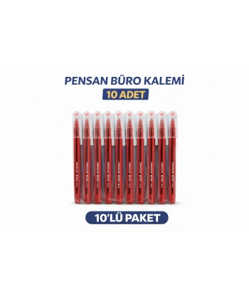 Pensan Büro 2270 Kırmızı Tükenmez Kalem 1.0 mm Medium Yerli Üretim 10 Adet