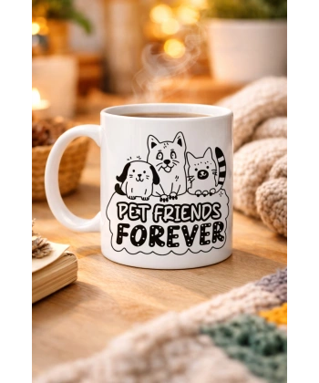 Pet Friends Forever Porselen Kupa MODEL 69 – Kedi & Köpek Figürlü Sevimli Tasarım, Hayvan Severlere Özel Kahve ve Çay Kupası