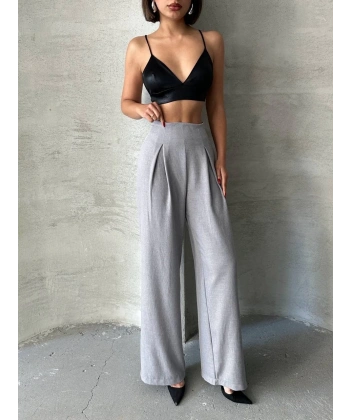 Pileli keten pantolon s255046