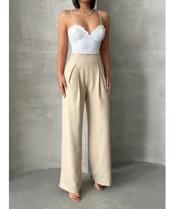 Pileli keten pantolon s255046