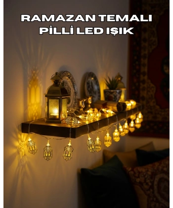 Pilli Altın Fenerli Ramazan Işıkları Dekoratif LED Zincir