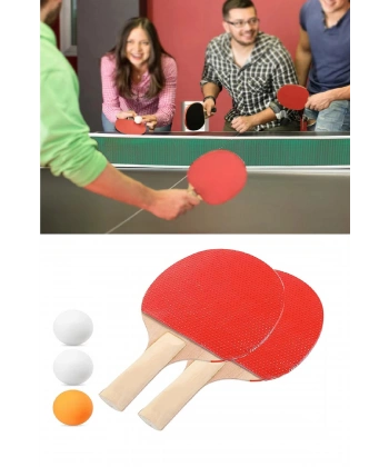 Ping Pong Masa Tenisi Seti Tenis Raketi Seti 2 Raket + 3 Ping Pong Topu  Spor Aksesuarları