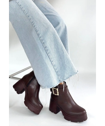 Pinma Kahverengi Cilt Topuklu Bot