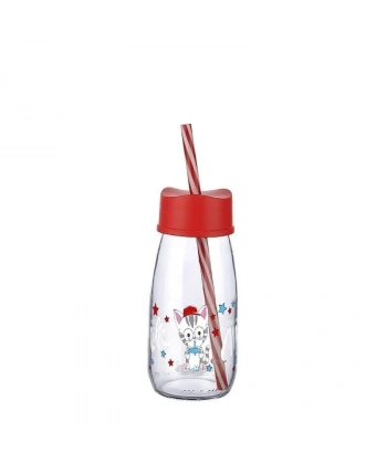 Pipetli Su Ve Süt Şişesi Cam 250 ML - Kırmızı