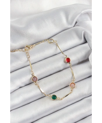 Pirinç Asorti Model Gold Renk Zirkon Taşlı Kadın Bileklik