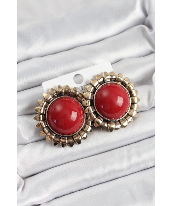 Pirinç Bordo Vintage Model Gold Renk Kadın Küpe