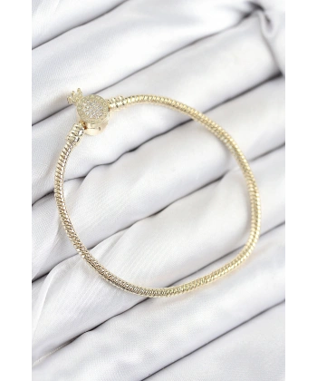 Pirinç Charm Zirkon Taşlı Taç Model Gold Renk Kadın Bileklik