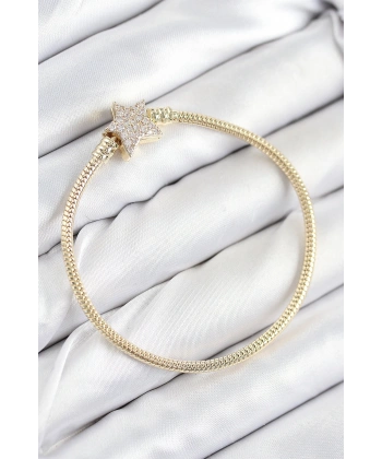 Pirinç Charm Zirkon Taşlı Yıldız Model Gold Renk Kadın Bileklik