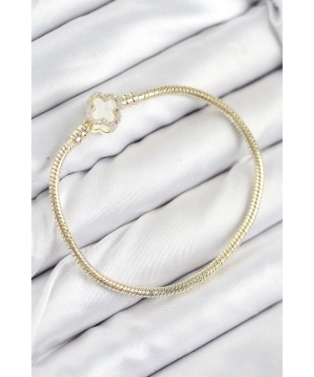 Pirinç Charm Zirkon Taşlı Yonca Model Gold Renk Kadın Bileklik