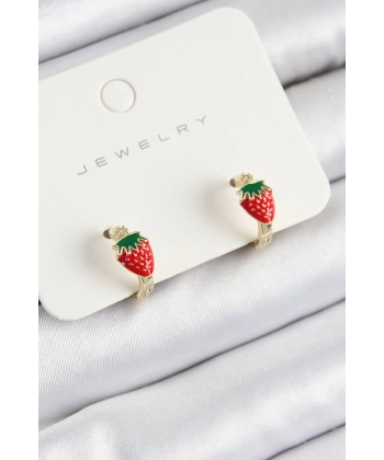 Pirinç Çilek Model Gold Renk Çocuk Küpe