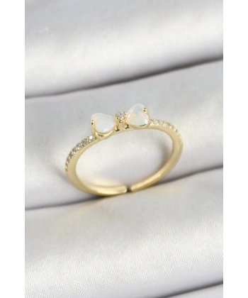 Pirinç Fiyonk Figürlü Zirkon Taşlı Gold Renk Ayarlanabilir Kadın Yüzük