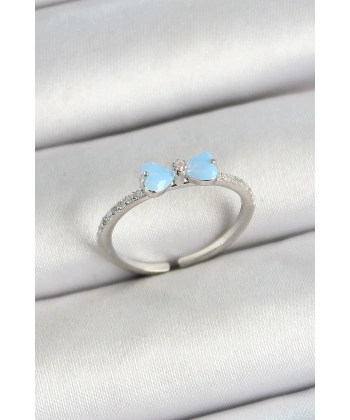 Pirinç Fiyonk Figürlü Zirkon Taşlı Gümüş Renk Ayarlanabilir Kadın Yüzük