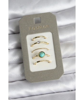 Pirinç Gold Renk 5li Yüzük Seti