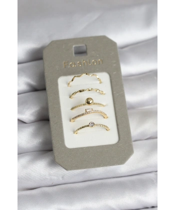 Pirinç Gold Renk 5li Yüzük Seti