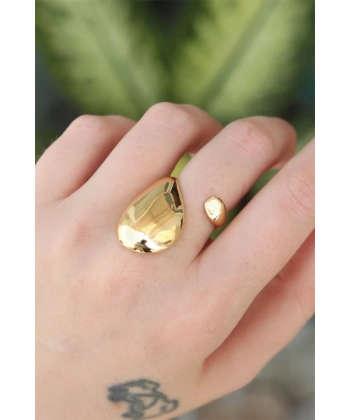 Pirinç Gold Renk Ayarlanabilir İri Bombeli Yüzük