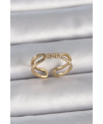 Pirinç Gold Renk Ayarlanabilir Zirkon Taşlı Sarmal Model Kadın Yüzük