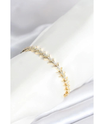 Pirinç Gold Renk Balık Sırtı Model Zirkon Taşlı Kadın Bileklik
