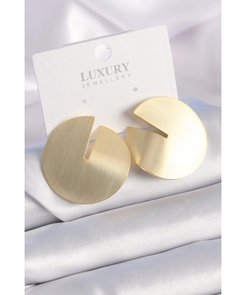 Pirinç Gold Renk Daire Plaka Model Kadın Küpe