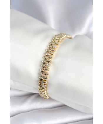 Pirinç Gold Renk Damla Model Zirkon Taşlı Kadın Bileklik