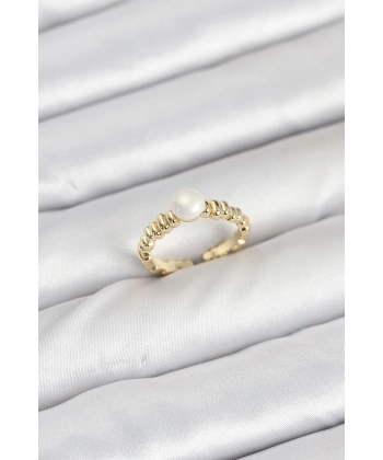 Pirinç Gold Renk Göbek İnci Model Kadın Yüzük