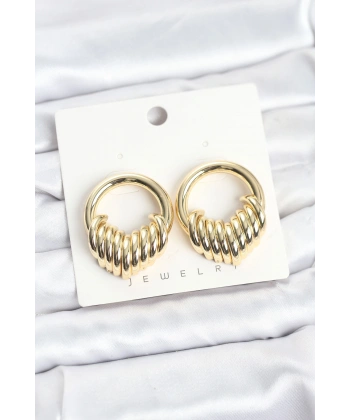 Pirinç Gold Renk Halka Sarmal Model Vintage Kadın Küpe