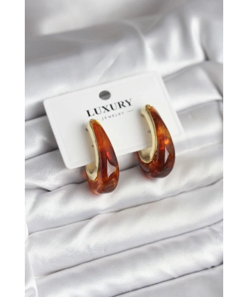 Pirinç Gold Renk Kahverengi Vintage Kadın Küpe