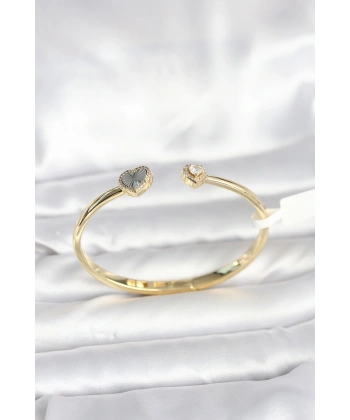 Pirinç Gold Renk Kalpli Model Kadın Kelepçe Bileklik