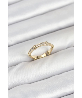 Pirinç Gold Renk Kemik Model Zirkon Taşlı Kadın Yüzük