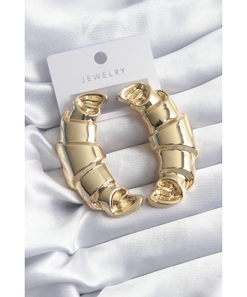 Pirinç Gold Renk Kruvasan Model Kadın Küpe