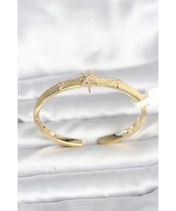 Pirinç Gold Renk Kutup Yıldızı Model Kadın Kelepçe Bileklik