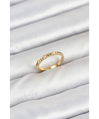 Pirinç Gold Renk Lazer Kesim Kadın Yüzük