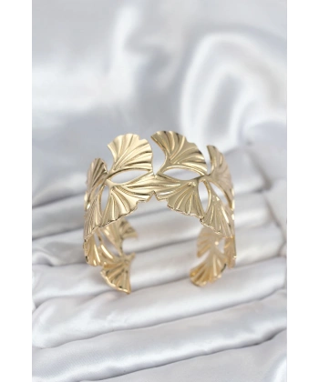 Pirinç Gold Renk Levha Yelpaze Model Kadın Bileklik