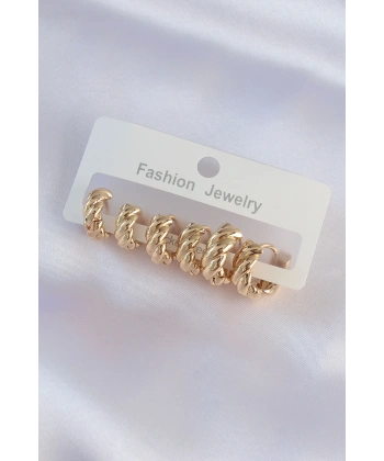 Pirinç Gold Renk Minimal Tırtıklı Küpe Seti