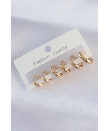 Pirinç Gold Renk Oval Bombeli Küpe Seti