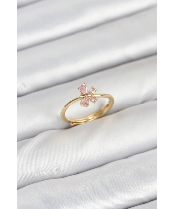 Pirinç Gold Renk Pembe Kelebek Kadın Yüzük