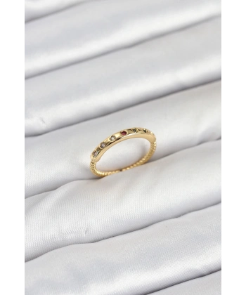 Pirinç Gold Renk Renkli Zirkon Taşlı Kadın Yüzük