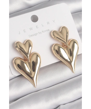 Pirinç Gold Renk Sallantı Kalp Model Kadın Küpe