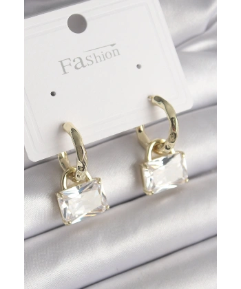 Pirinç Gold Renk Sallantı Zirkon Taşlı Çanta Model Kadın Küpe