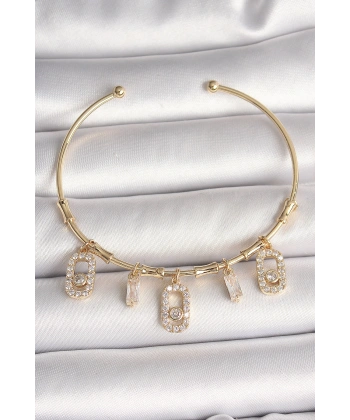 Pirinç Gold Renk Sallantı Zirkon Taşlı Messika Figür Charm Kadın Bileklik