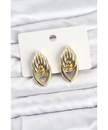Pirinç Gold Renk Sarmal Damla Model Vintage Kadın Küpe