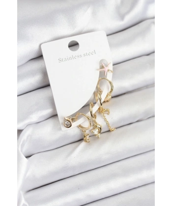 Pirinç Gold Renk Set Küpe