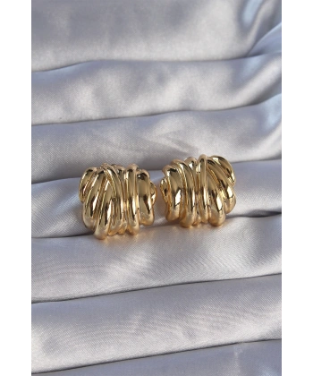 Pirinç Gold Renk Tırtıklı Bombe Model Küpe